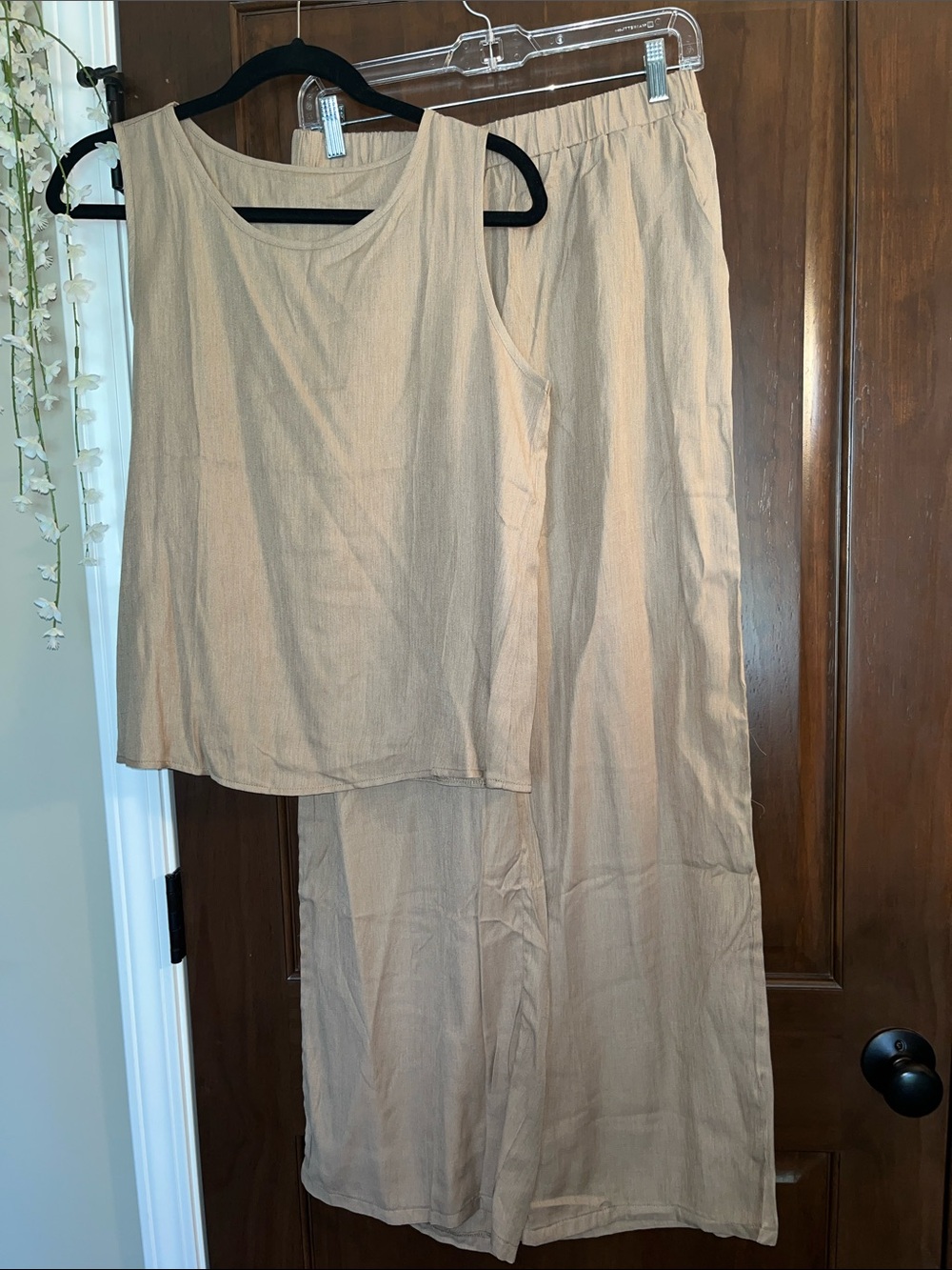 Beige Wide Leg Pants & Tank Set - Women